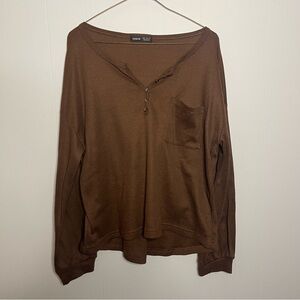 SHEIN waffle knit long sleeve henley brown top size medium